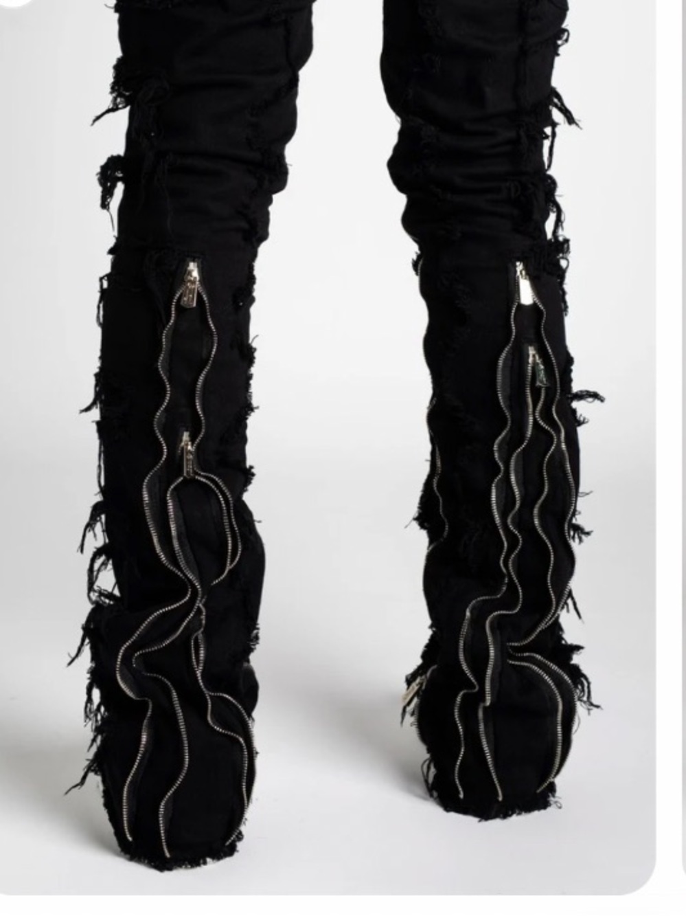 Guapi Men’s 30 Stacked Black Obsidian Distressed Jeans Zippers Relaxed Straight - Picture 3 of 12